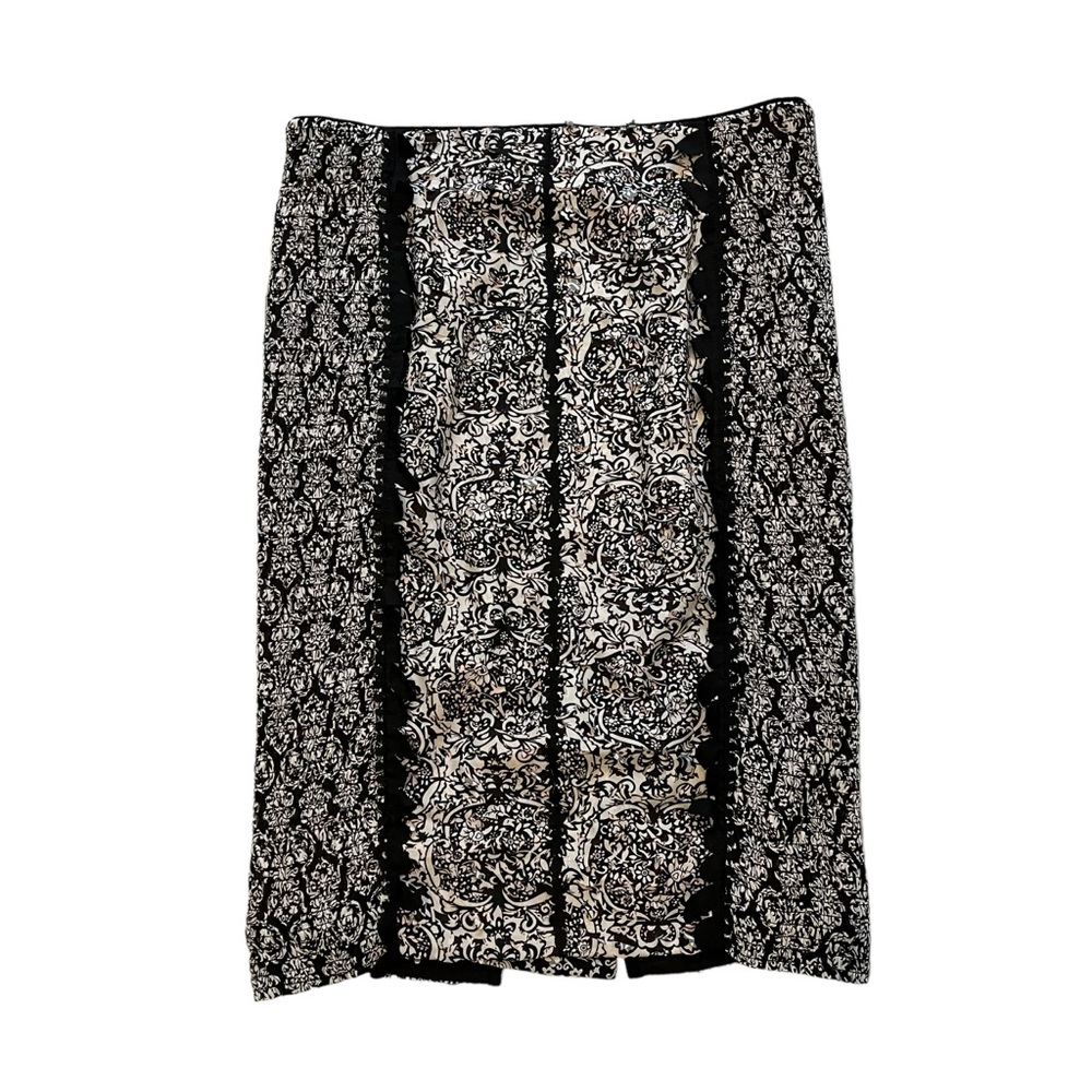 Beguile by Byron Lars Lasercut Pencil Skirt Black Cream Anthropologie, Sz 6 - Picture 6 of 13